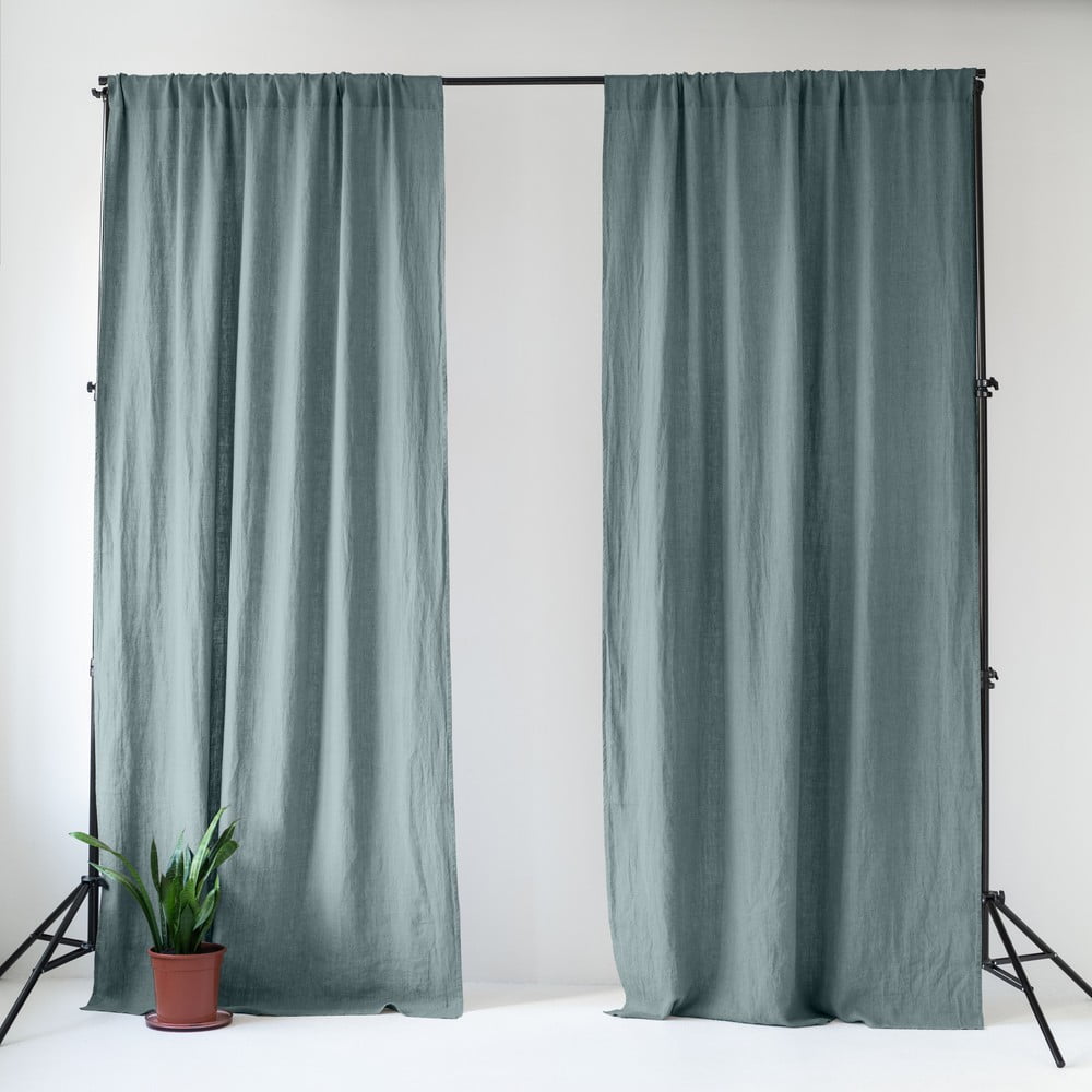 Szürkéskék len függöny 140x200 cm Blue Fog – Linen Tales