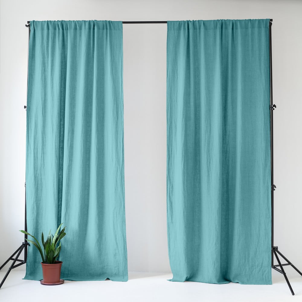 Türkiz len függöny 140x170 cm Coastal Blue – Linen Tales