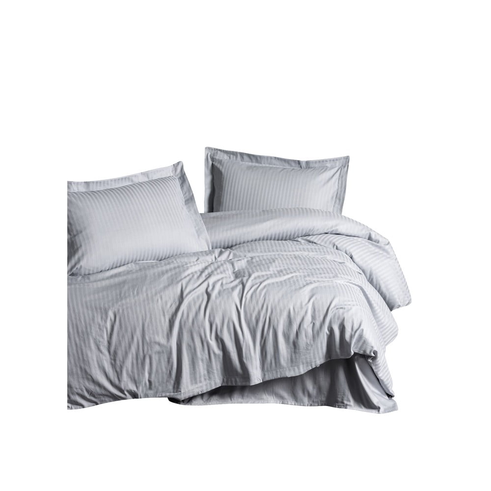 Világosszürke kétszemélyes hosszabbított pamut-szatén ágyneműhuzat 240x220 cm Stripe – Mijolnir