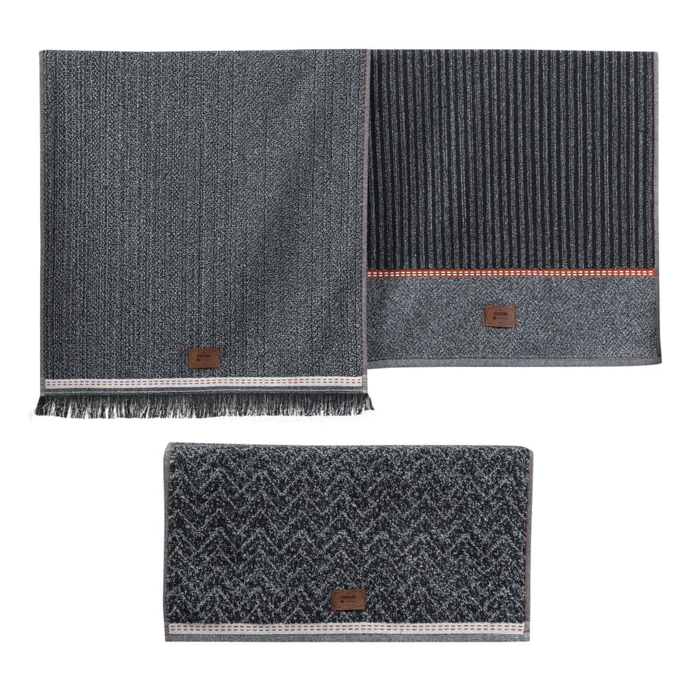Antracitszürke törölköző szett 3 db-os 50x90 cm Denim – Foutastic
