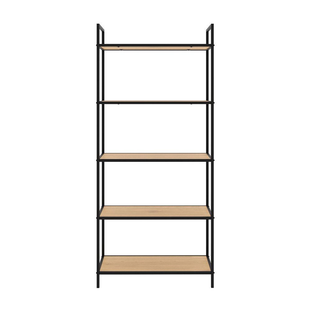 Fekete-natúr színű polcos állvány tölgyfa dekorral 70x156x35 cm Altino – Unique Furniture