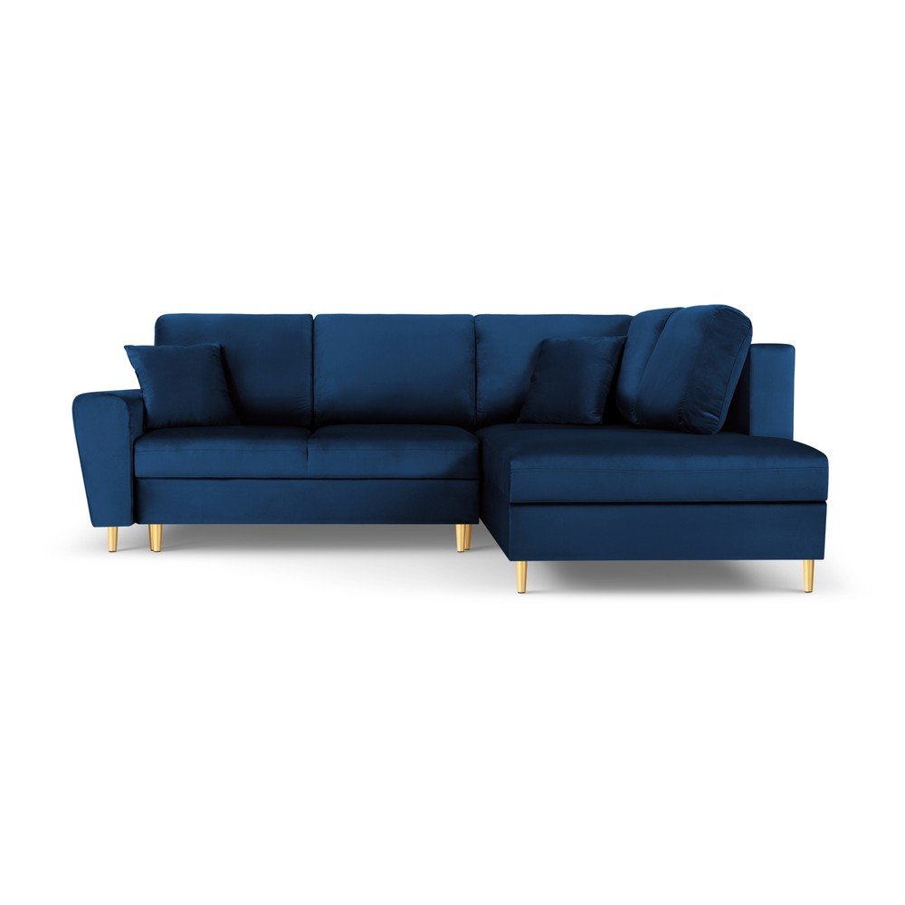 Kék bársony kinyitható tárolóhelyes sarokkanapé (jobb oldali-L alakú) Kyoto – Cosmopolitan Design