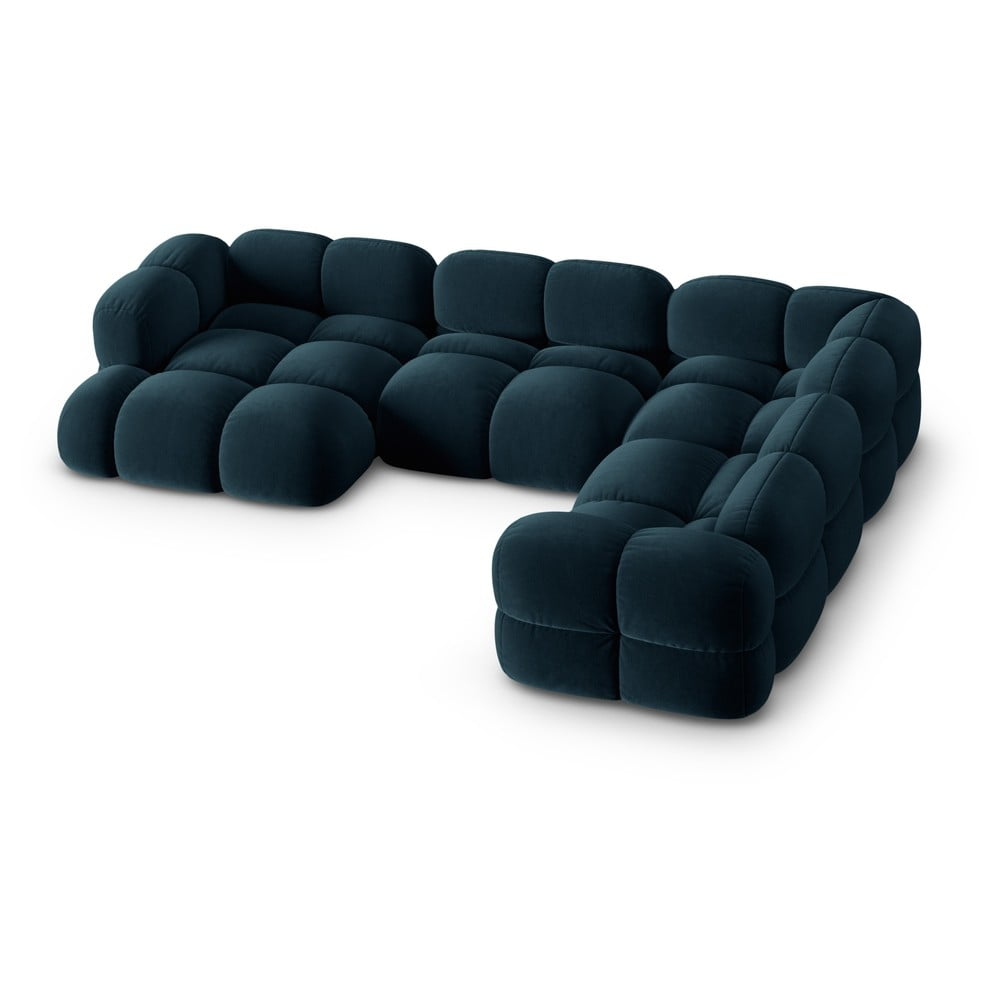 Sötétkék bársony sarokkanapé (jobb oldali-U alakú) Loretto – Cosmopolitan Design