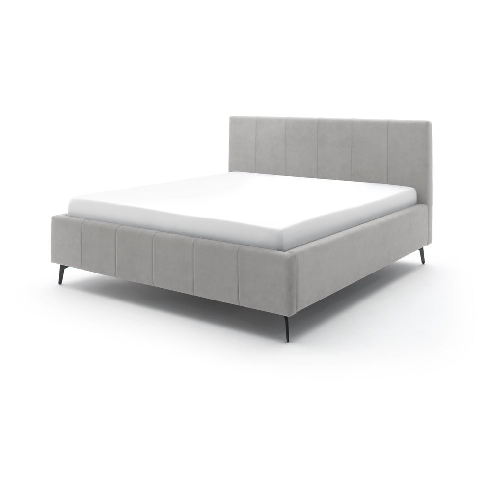 Világosszürke kárpitozott franciaágy tárolóhellyel ágyráccsal 180x200 cm Lizzano – Meise Möbel