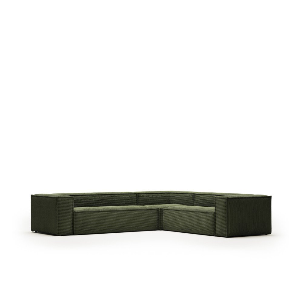 Zöld kordbársony sarokkanapé Blok – Kave Home