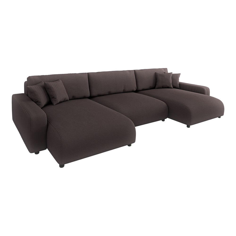 Barna kordbársony kinyitható tárolóhelyes sarokkanapé Sara – Ropez