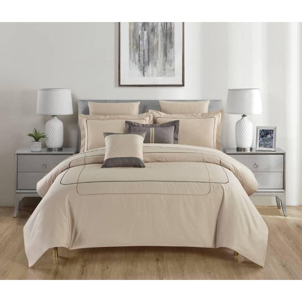 Bézs hatrészes egyszemélyes renforcé pamut ágyneműhuzat lepedővel 140x200 cm Calm of Lines – Mila Home Luxury