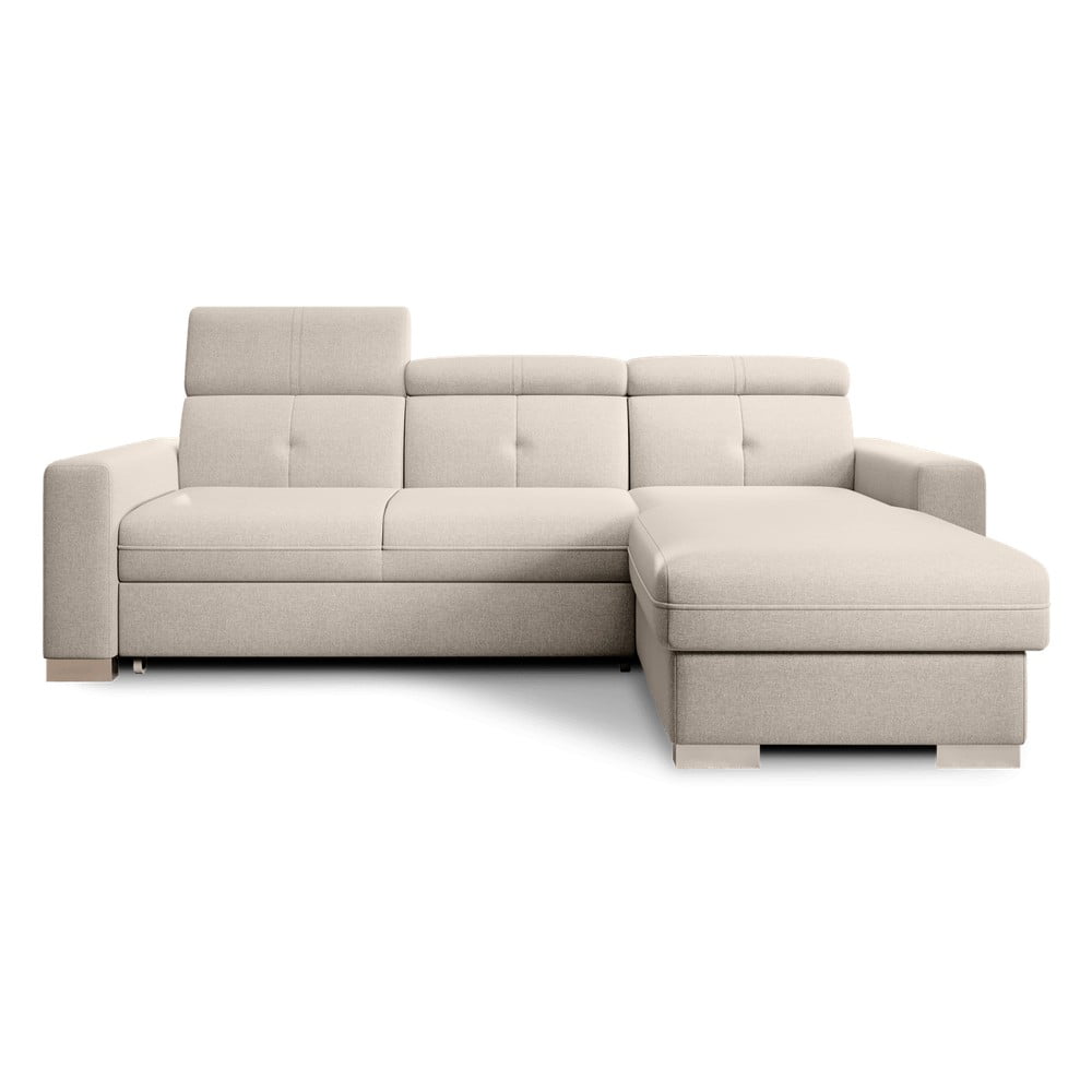 Bézs kinyitható-tárolóhelyes sarokkanapé (jobb oldali-heverő résszel) Fresia – ELTAP