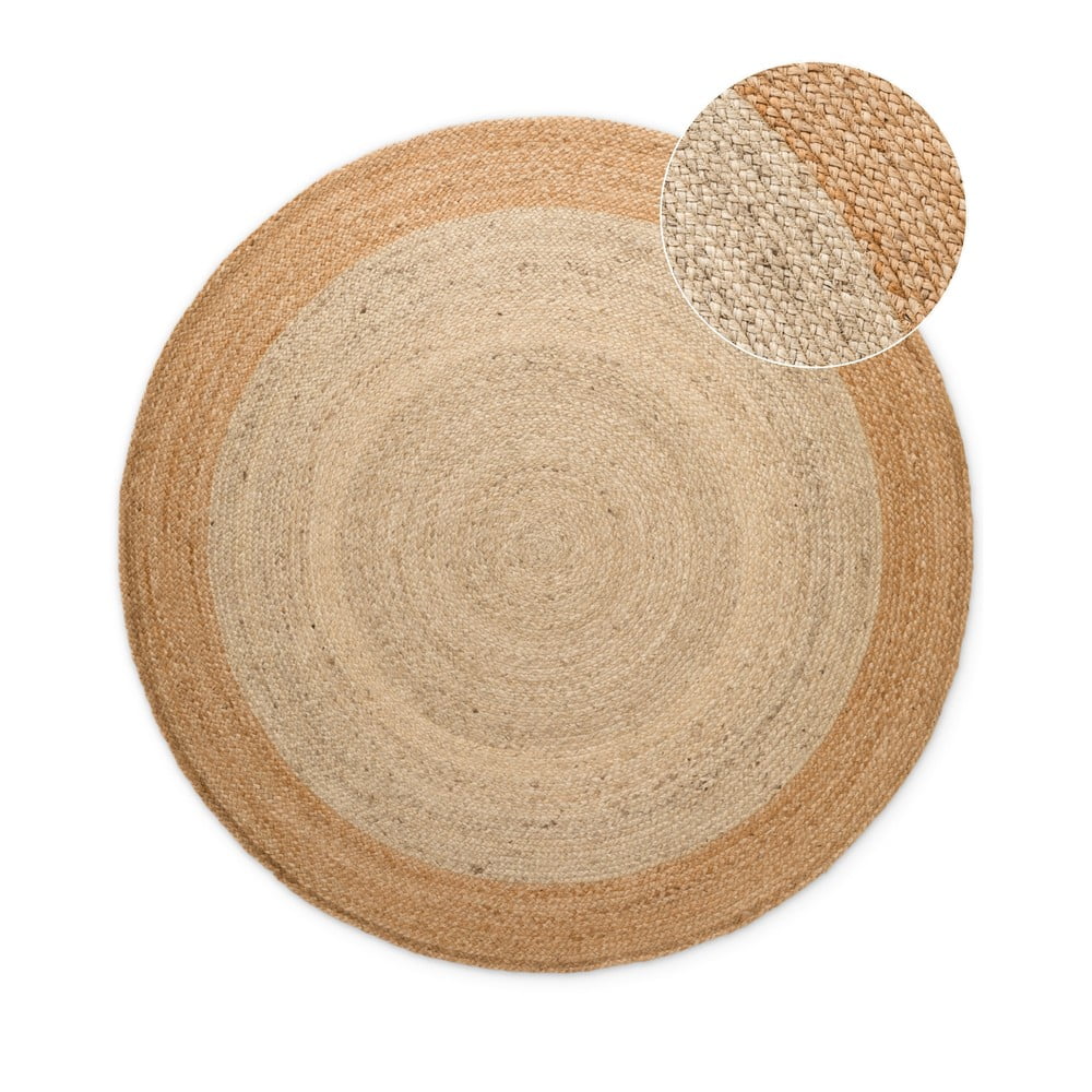 Elefántcsont színű kétoldalas kézi szövésű kerek juta szőnyeg ø 160 cm Jutta Ivory – Hanse Home