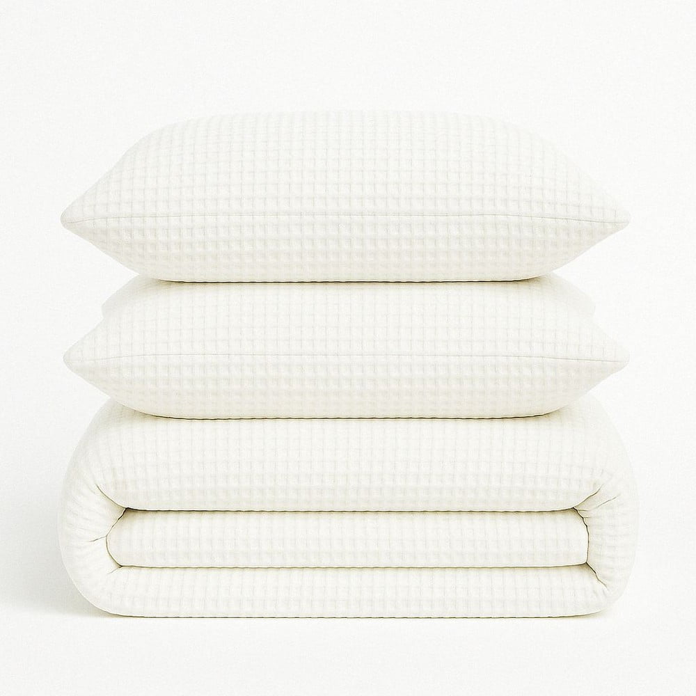 Fehér egyszemélyes renforcé pamut ágyneműhuzat 140x200 cm Waffle Striped – Mila Home Luxury