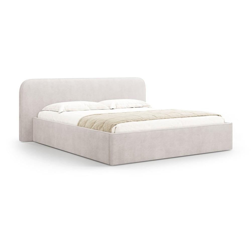 Fehér kárpitozott ágyneműtartós franciaágy ágyráccsal 180x200 cm Elizabeth – Micadoni