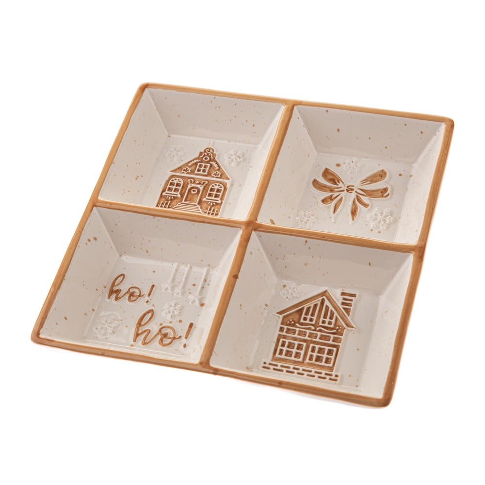 Fehér kerámia szervírozó tálka karácsonyi mintával Christmas cottage – Dakls