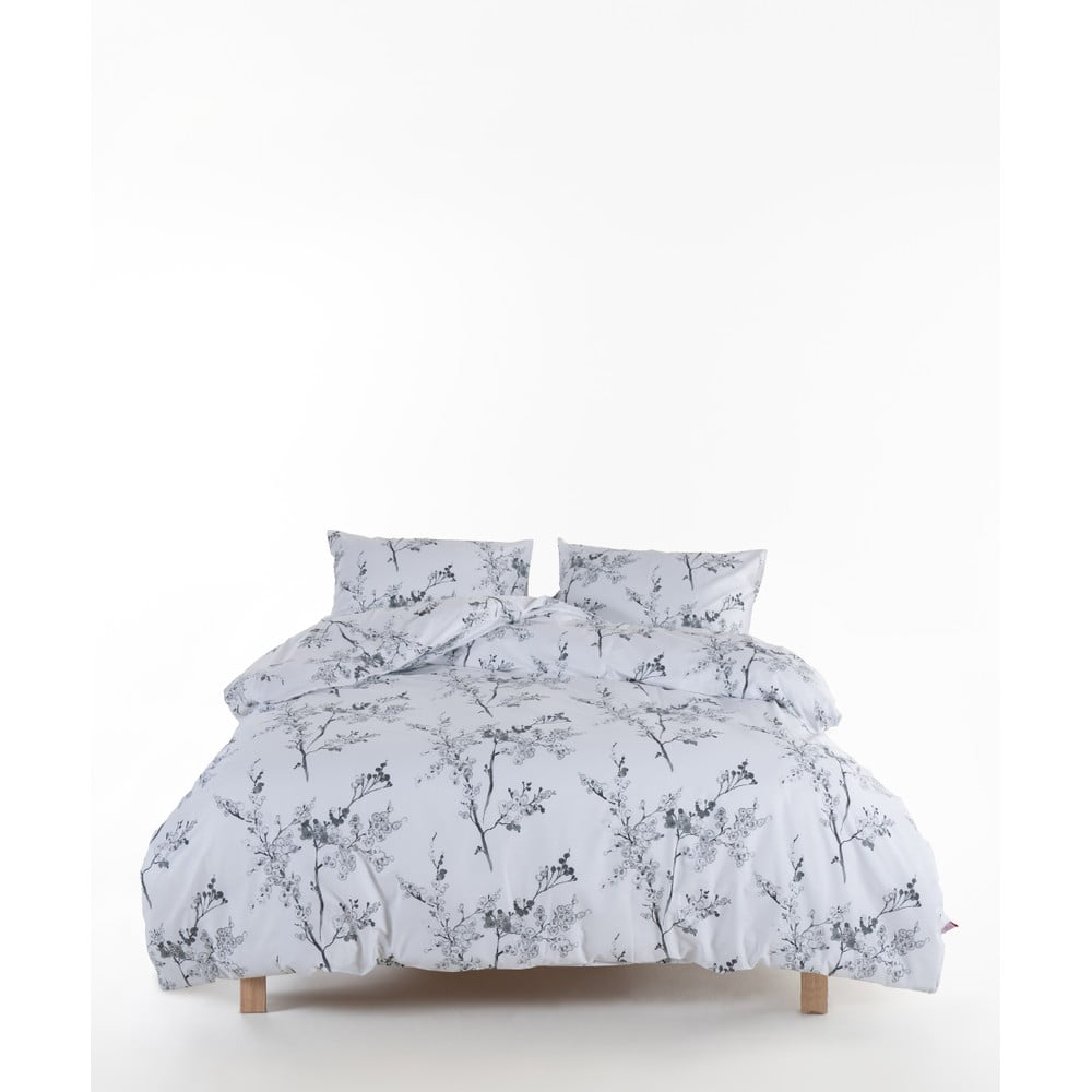 Fehér-szürke kétszemélyes-hosszabbított renforcé pamut ágyneműhuzat 240x220 cm White Floral – Mila Home Luxury