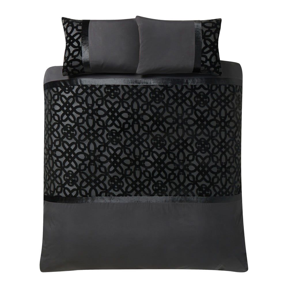 Fekete kétszemélyes-hosszabbított bársony ágyneműhuzat 230x220 cm Lattice Cut – Catherine Lansfield