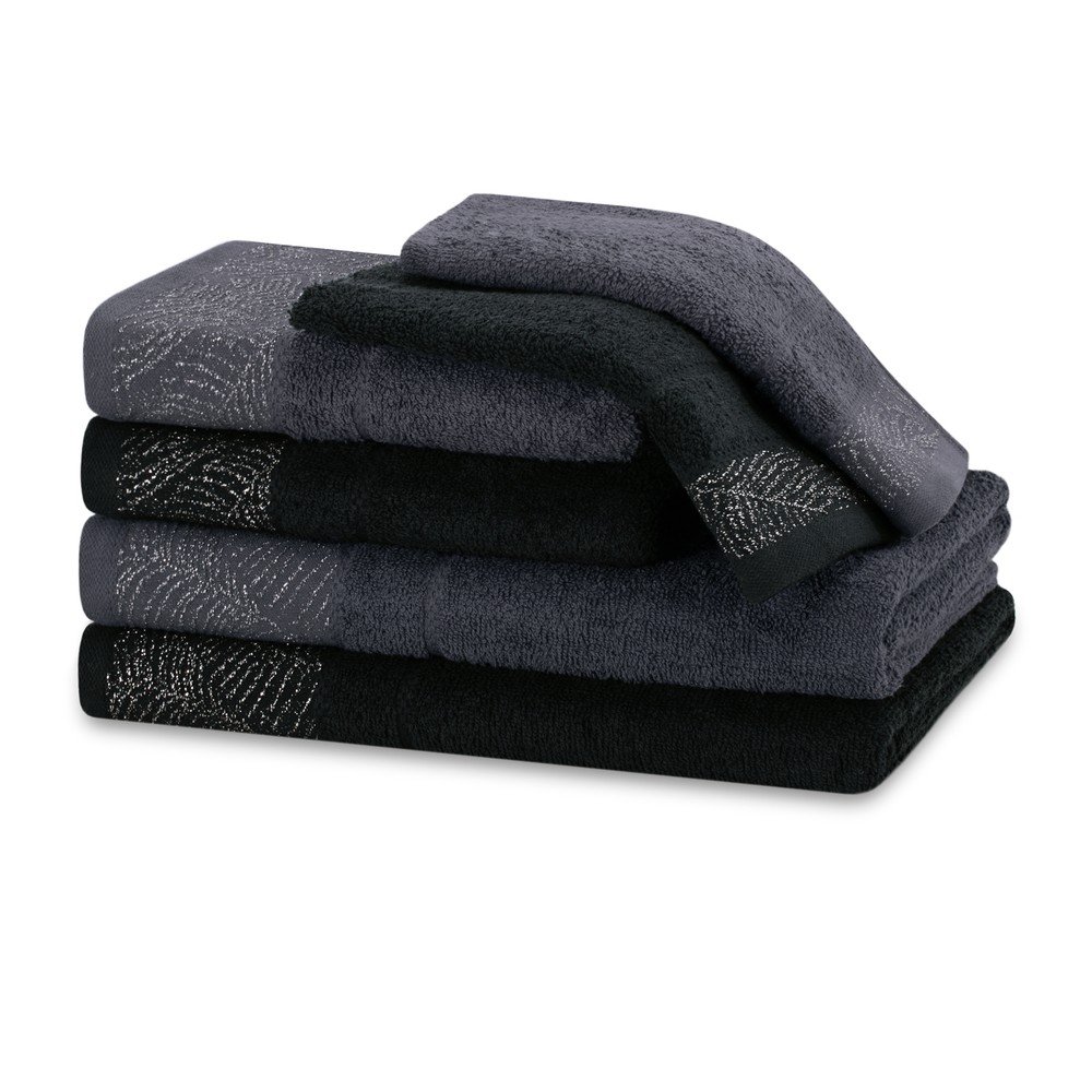 Fekete-szürke frottír pamut törölköző és fürdőlepedő készlet 6 db-os Bellis – Restilo