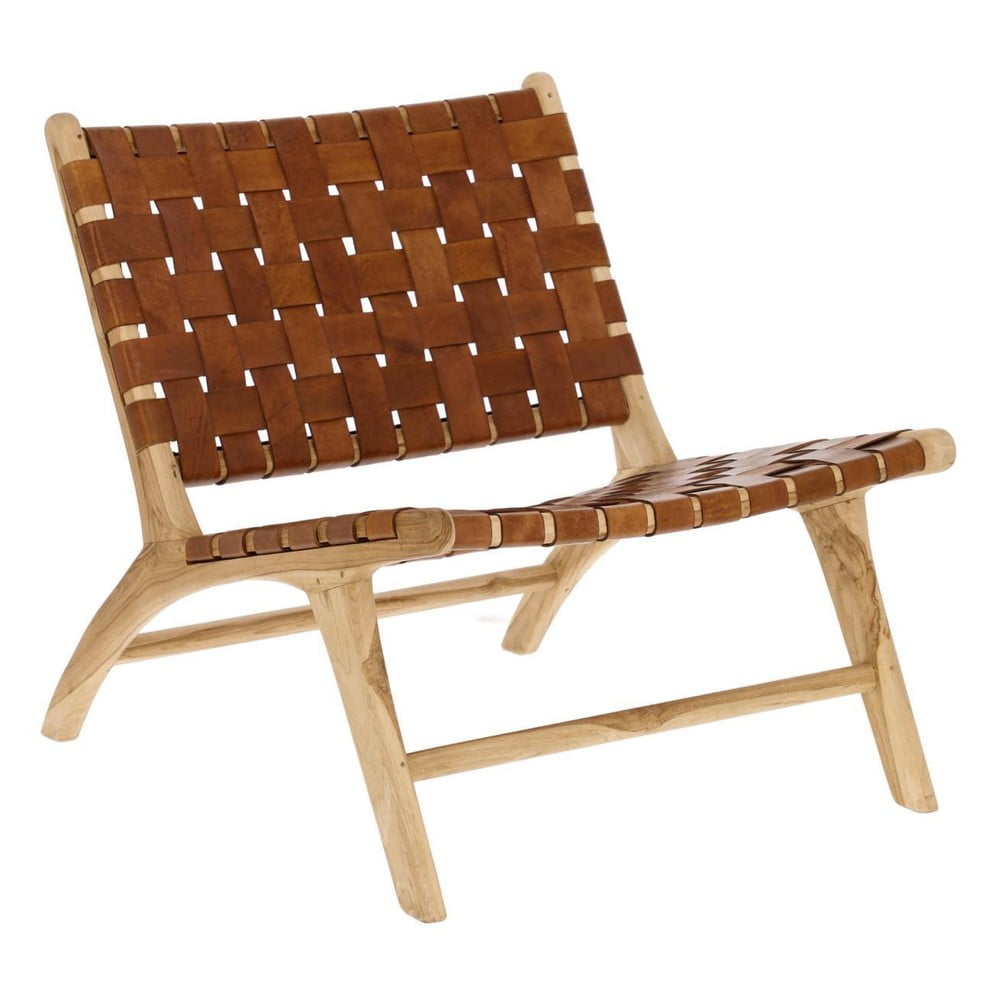 Konyakbarna-natúr színű bőr szőtt fotel Calixta – Kave Home