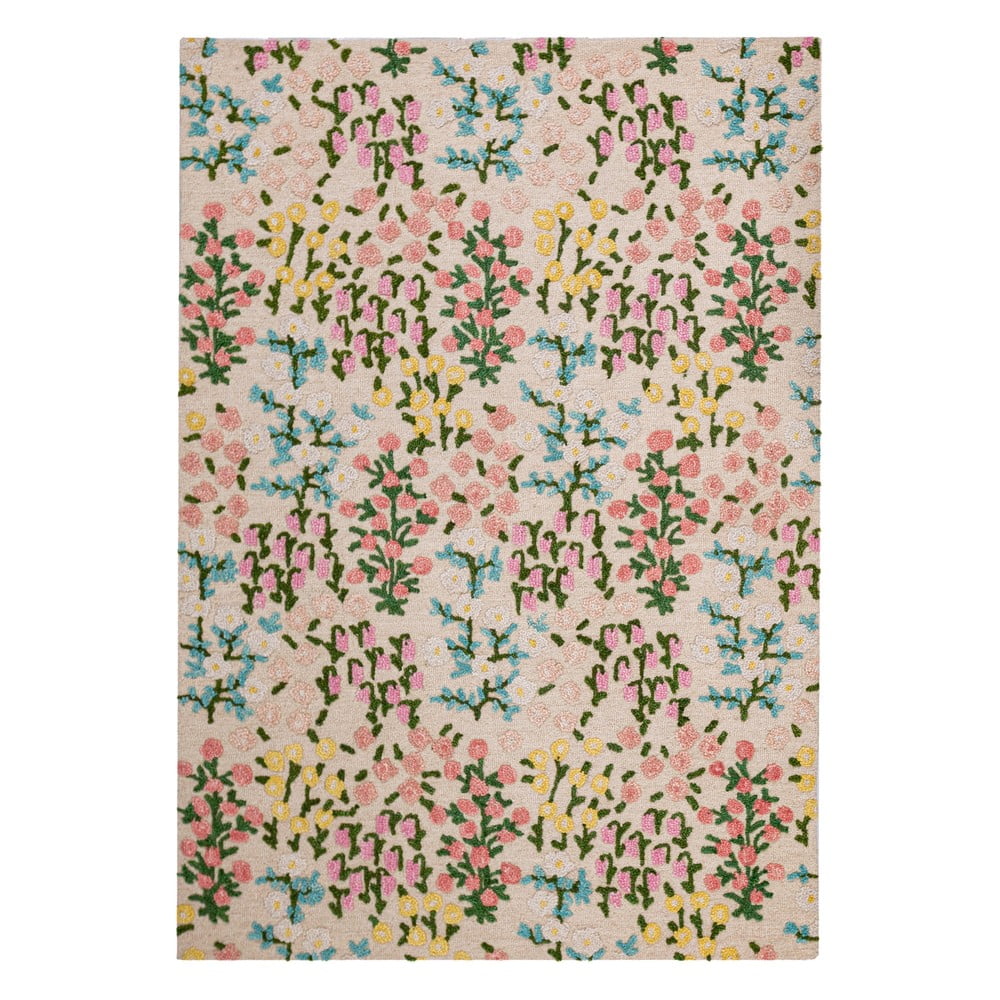 Krémszínű kézi szövésű gyapjú szőnyeg 200x290 cm Emilia Floral – Flair Rugs