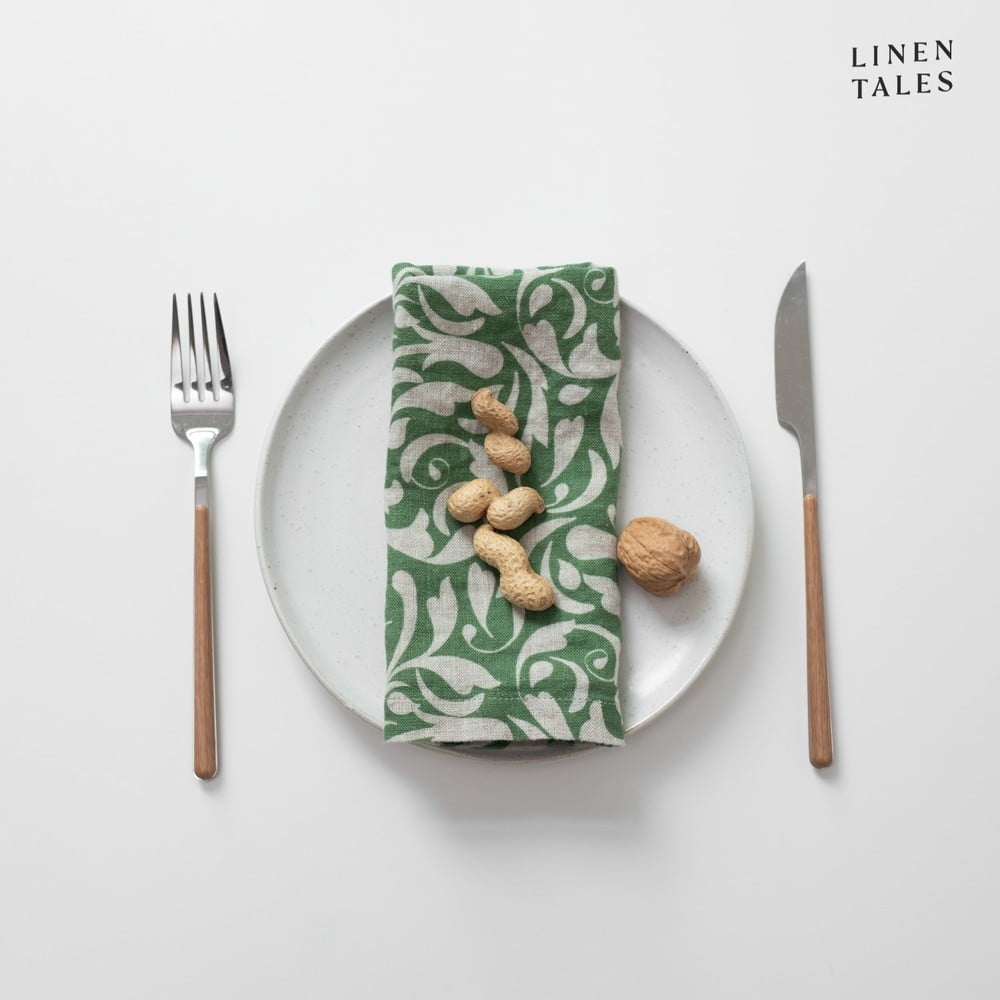 Len szalvéta 40x40 cm Evergreen Damask – Linen Tales