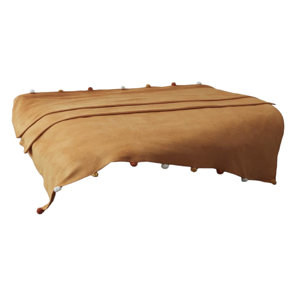 Mustársárga fleece ágytakaró 150x200 cm Pom Pom – Mijolnir