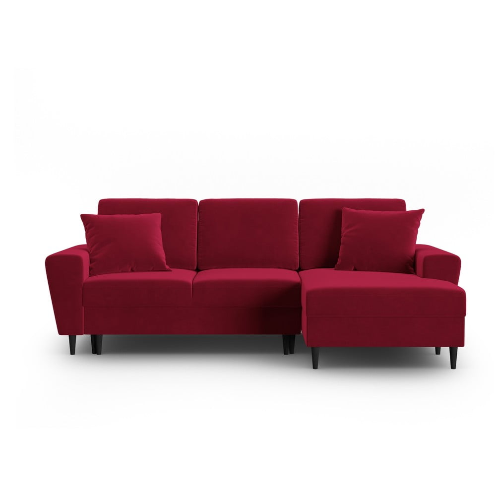 Piros bársony kinyitható tárolóhelyes sarokkanapé (jobb oldali-heverő résszel) Kyoto – Cosmopolitan Design