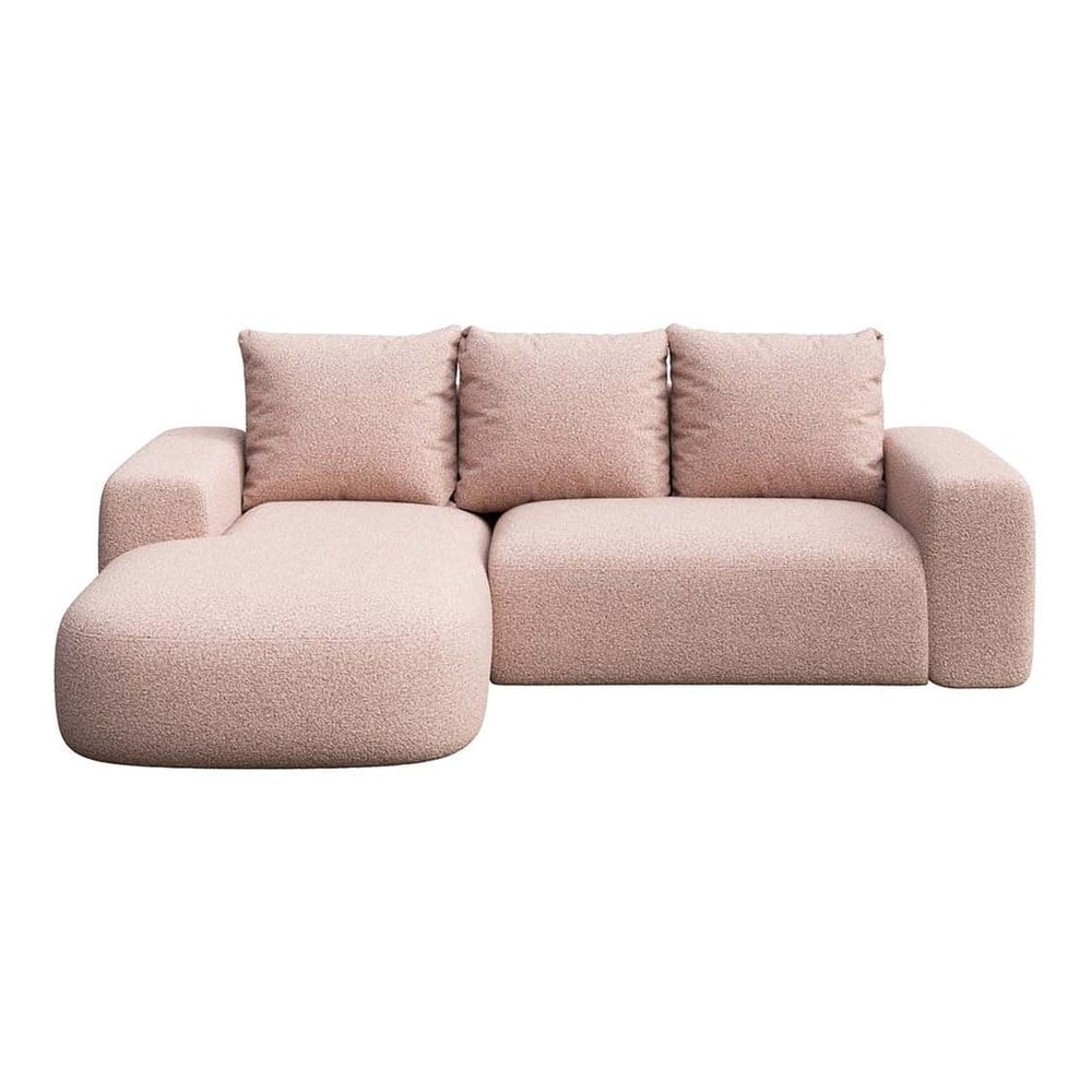 Rózsaszín buklé sarokkanapé (bal oldali-heverő résszel) Monce – Rodier
