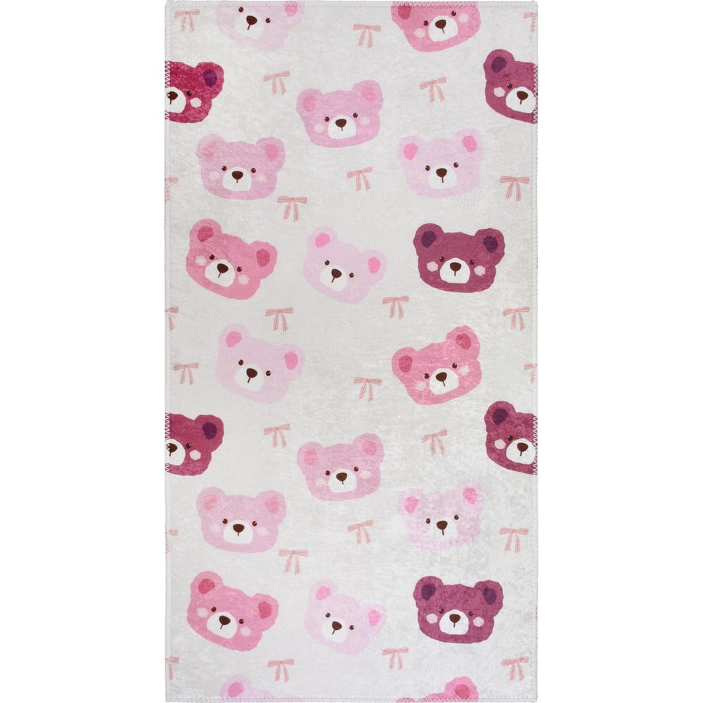 Rózsaszín-elefántcsont színű mosható gyerek szőnyeg 60x100 cm Cute Teddies Pink – Vitaus
