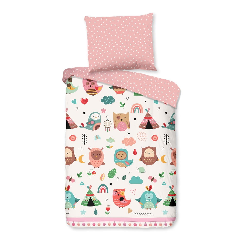 Rózsaszín pamut gyerek ágyneműhuzat babaágyhoz 100x135 cm Wise – Good Morning