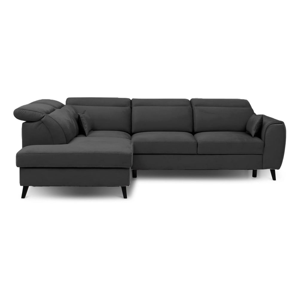 Sötétszürke bársony kinyitható-tárolóhelyes sarokkanapé (bal oldali-L alakú) Noble – ELTAP