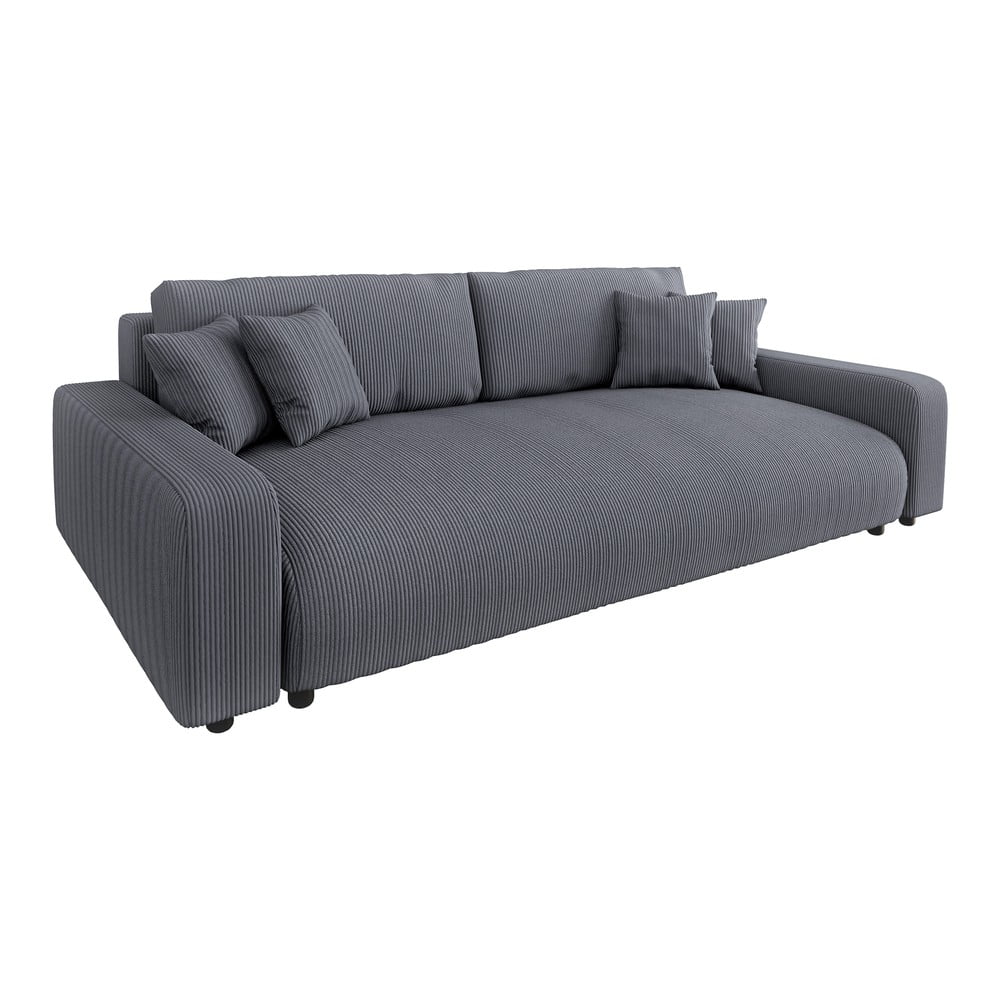 Sötétszürke kordbársony kinyitható tárolóhelyes kanapé 234 cm Sara – Ropez