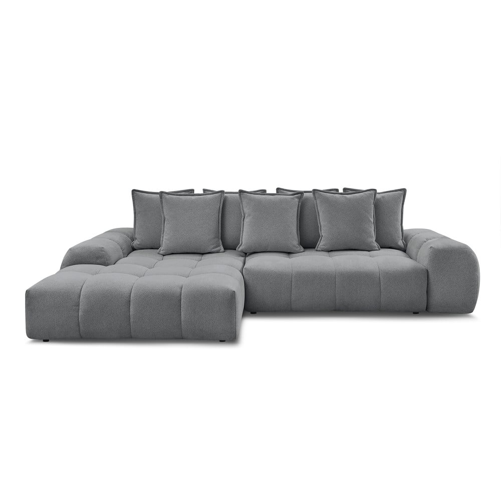 Sötétszürke zsenília kinyitható-tárolóhelyes sarokkanapé (bal oldali-heverő résszel) Everest – Bobochic Paris