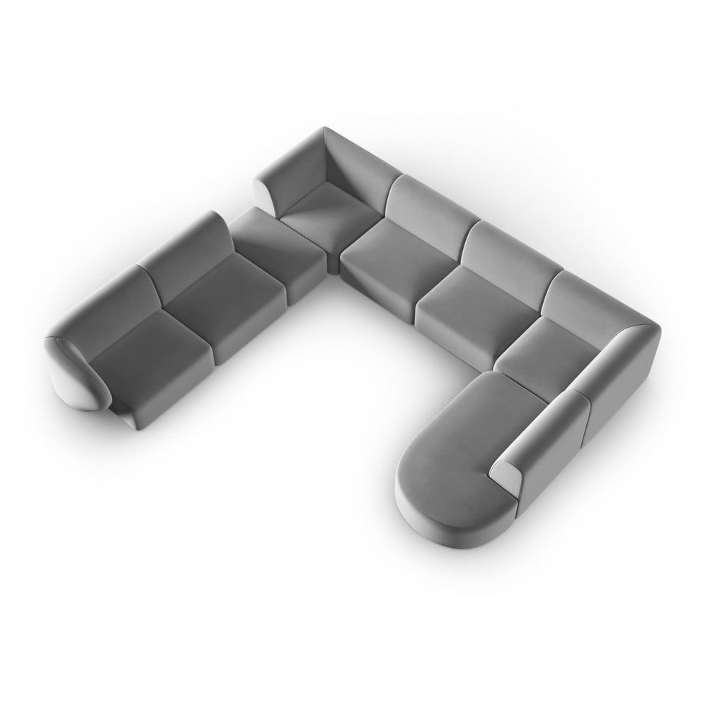 Szürke bársony sarokkanapé (bal oldali-U alakú) Paolo – Milo Casa