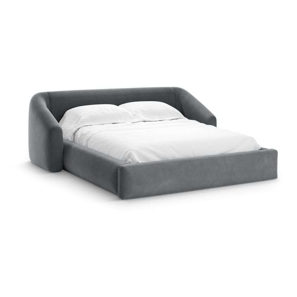 Szürke kárpitozott ágyneműtartós franciaágy ágyráccsal 180x200 cm Campi – Cosmopolitan Design