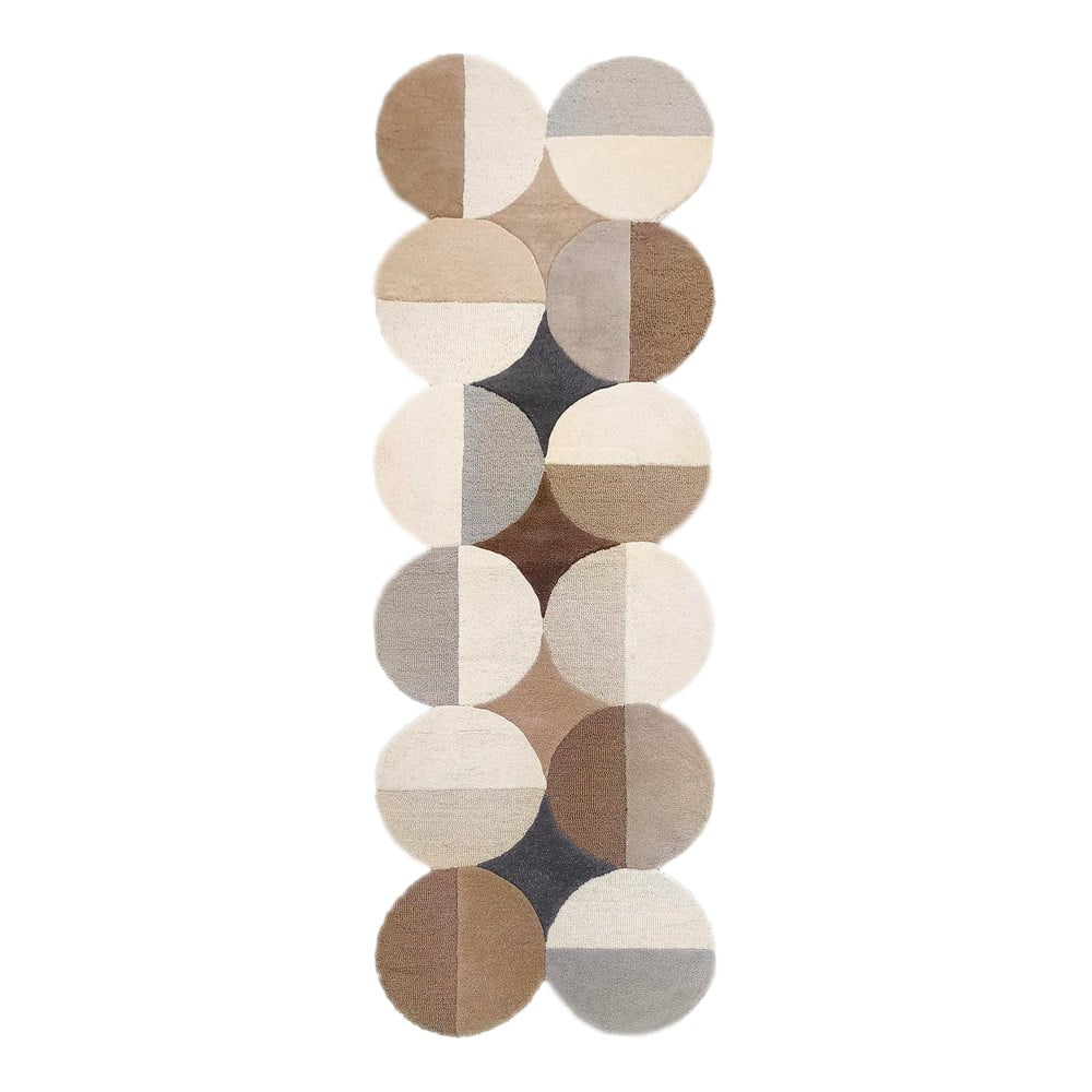 Szürkésbézs kézi szövésű gyapjú futószőnyeg 80x230 cm Mia Ellipse – Flair Rugs