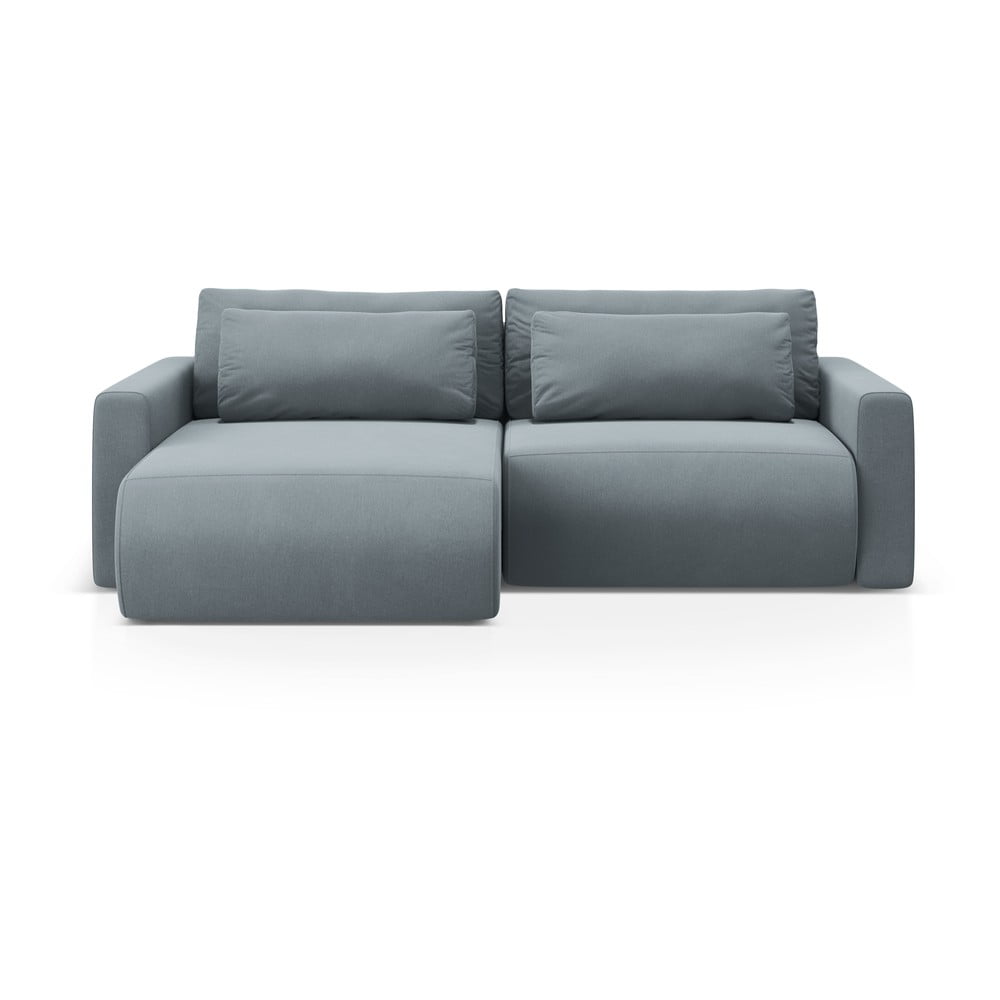 Szürkéskék bársony kinyitható tárolóhelyes sarokkanapé Belfast – Cosmopolitan Design