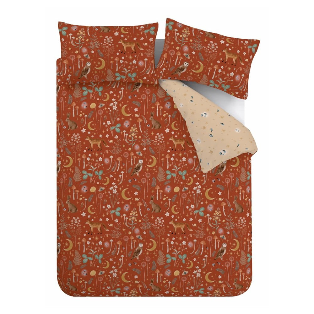 Téglavörös kétszemélyes ágyneműhuzat 200x200 cm Enchanted Twilight Animals – Catherine Lansfield