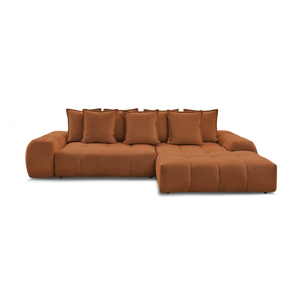 Terrakotta színű zsenília kinyitható-tárolóhelyes sarokkanapé (jobb oldali-heverő résszel) Everest – Bobochic Paris