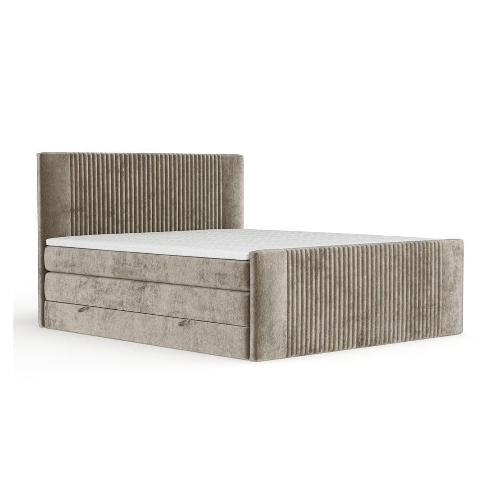 Világosbarna ágyneműtartós boxspring ágy 160x200 cm Bergamo – Maison de Rêve