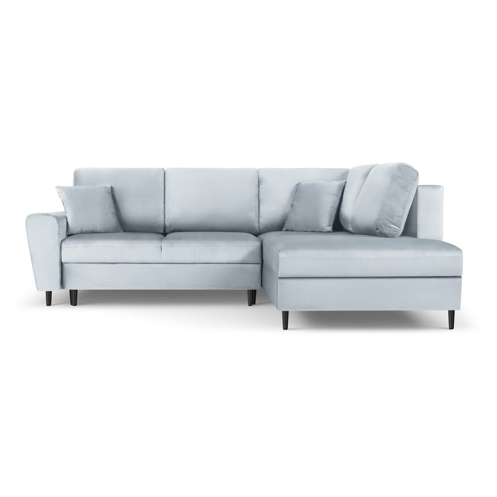 Világoskék bársony kinyitható tárolóhelyes sarokkanapé (jobb oldali-L alakú) Kyoto – Cosmopolitan Design