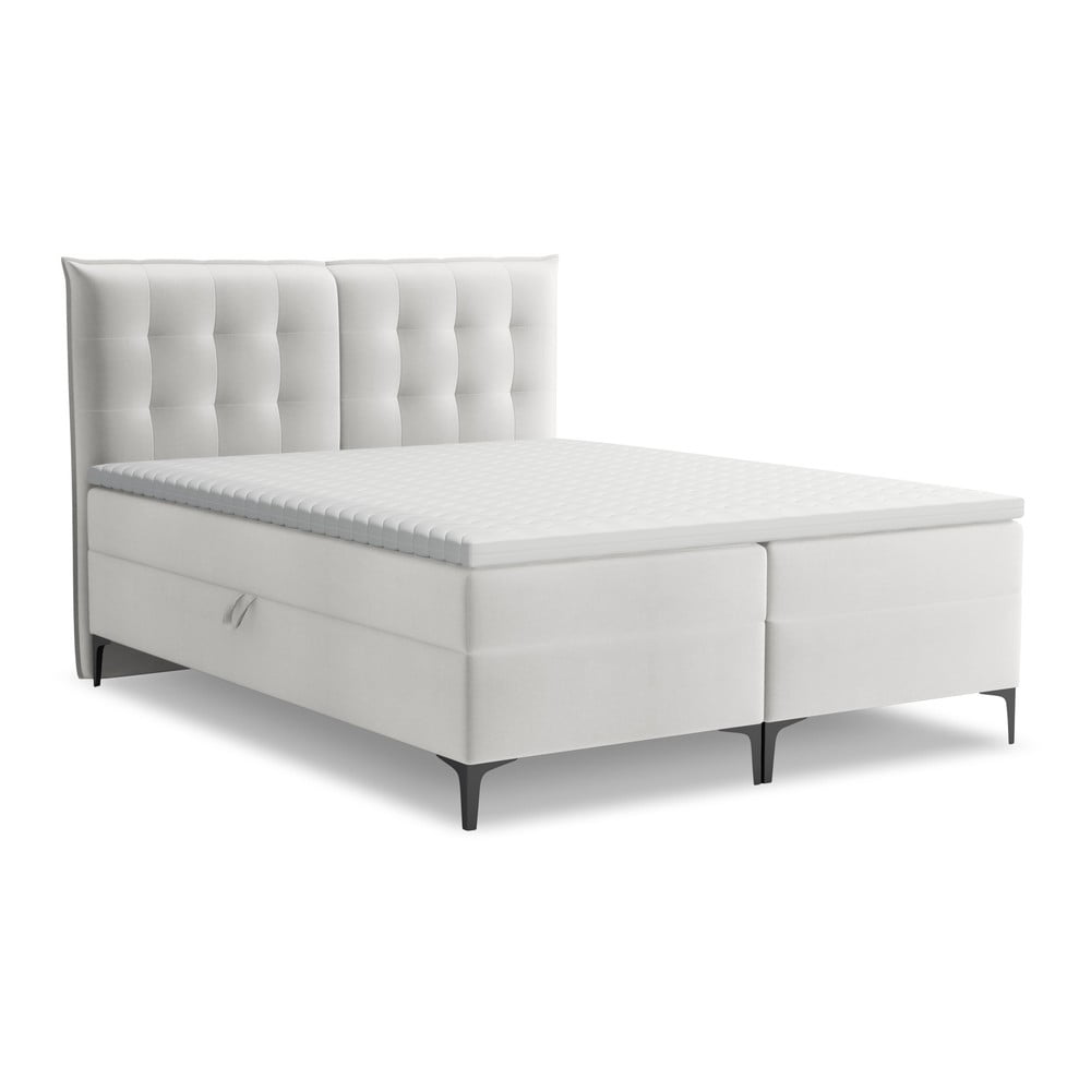 Világosszürke ágyneműtartós boxspring ágy 160x200 cm Mikana – Makamii
