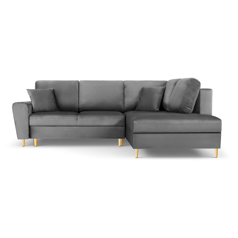 Világosszürke bársony kinyitható tárolóhelyes sarokkanapé (jobb oldali-L alakú) Kyoto – Cosmopolitan Design