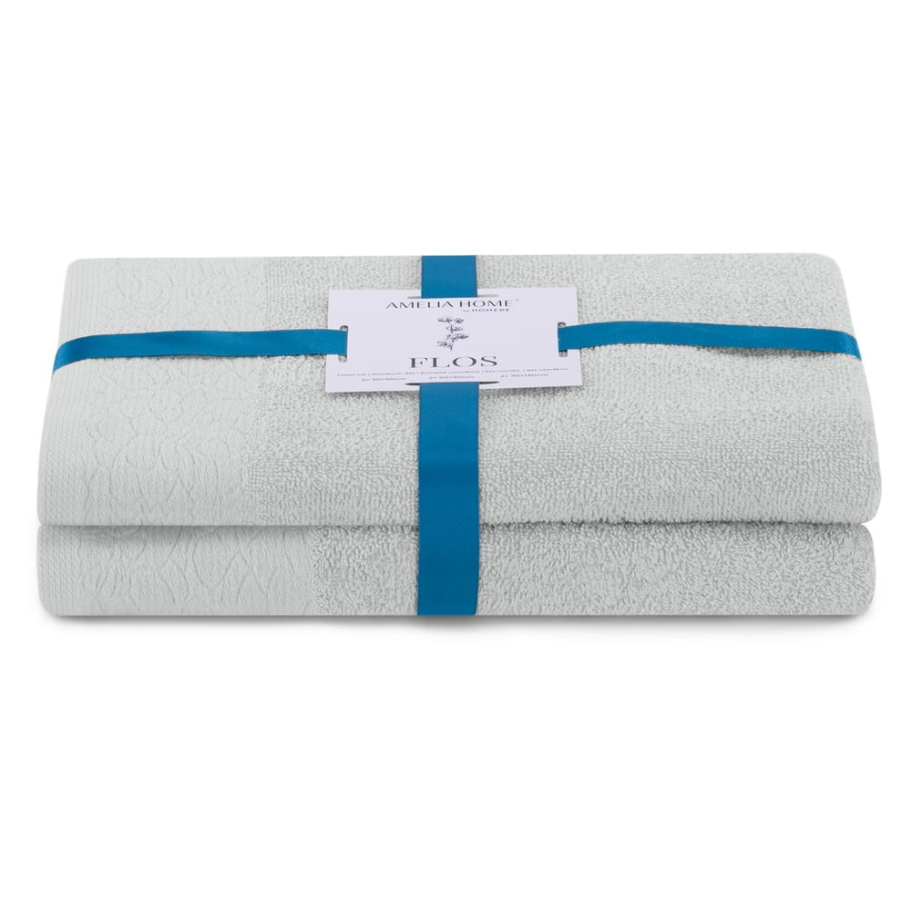 Világosszürke frottír pamut törölköző és fürdőlepedő készlet 2 db-os Flos – Restilo