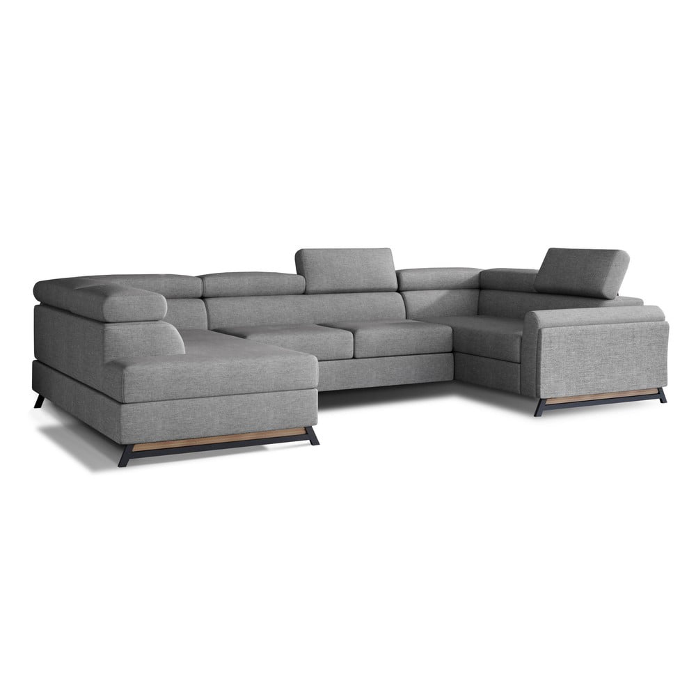 Világosszürke kinyitható-tárolóhelyes sarokkanapé (bal oldali-U alakú) Escada – ELTAP