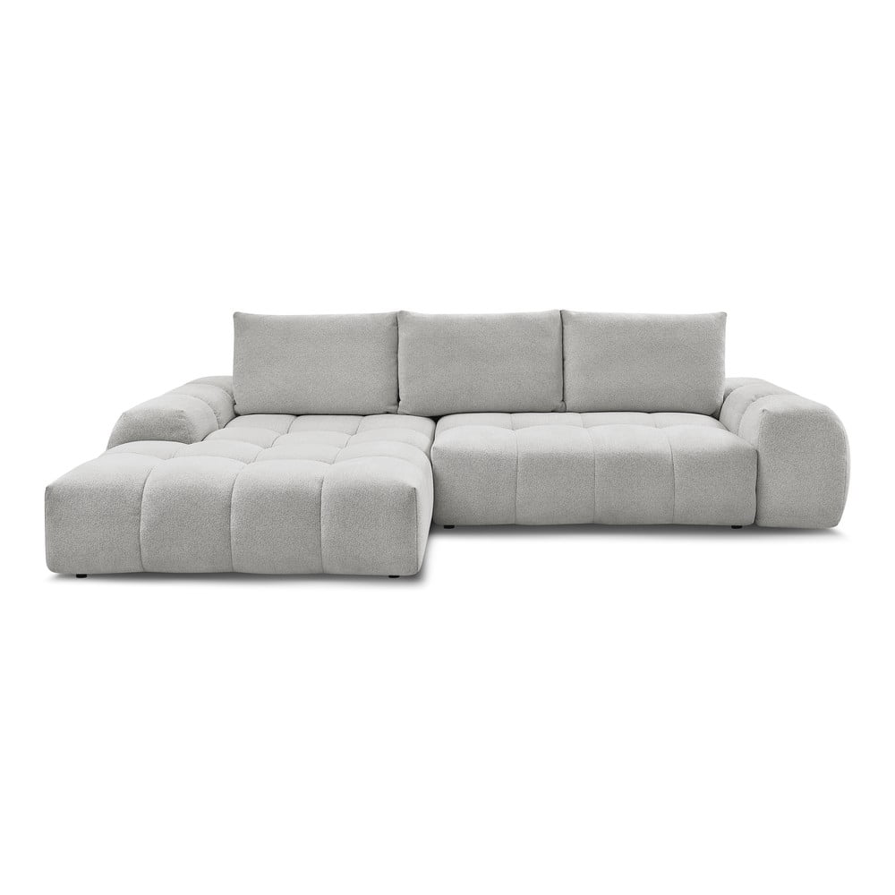 Világosszürke zsenília kinyitható-tárolóhelyes sarokkanapé (bal oldali-heverő résszel) Everest – Bobochic Paris