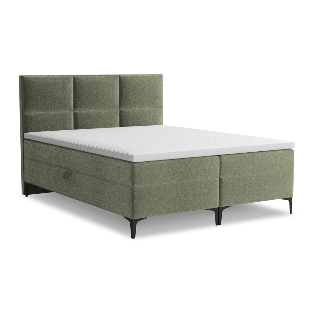 Zöld ágyneműtartós boxspring ágy 140x200 cm Pakalana – Makamii
