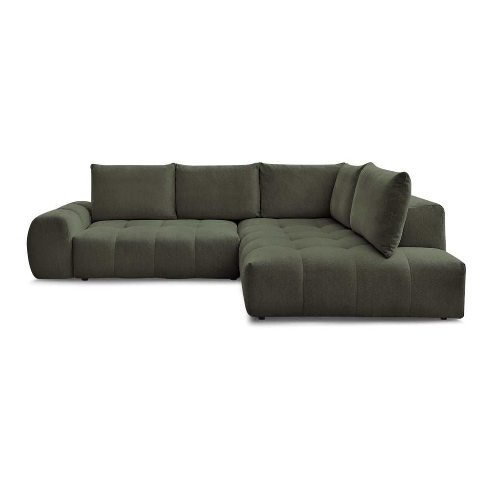 Zöld zsenília kinyitható-tárolóhelyes sarokkanapé (jobb oldali-L alakú) Everest – Bobochic Paris