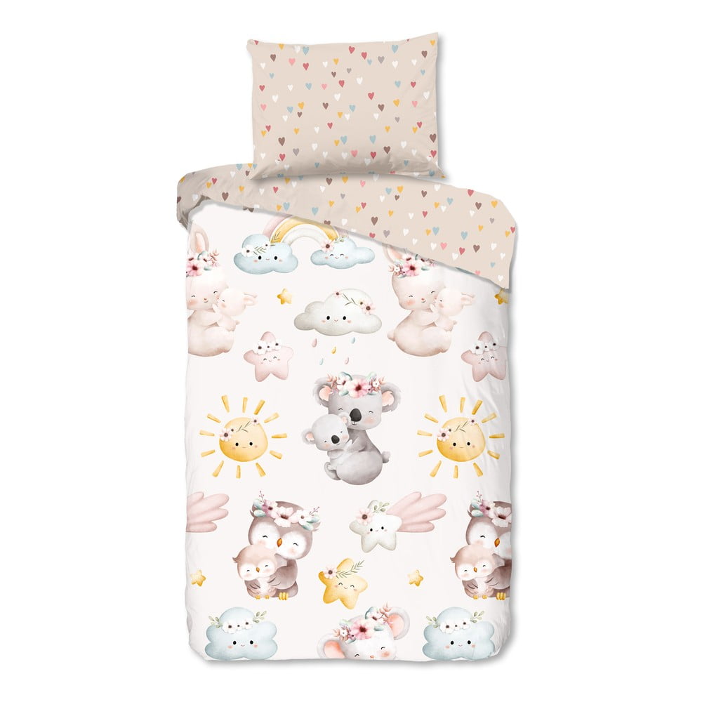 Barna-bézs egyszemélyes pamut gyerek ágyneműhuzat 140x200 cm Hugs – Good Morning