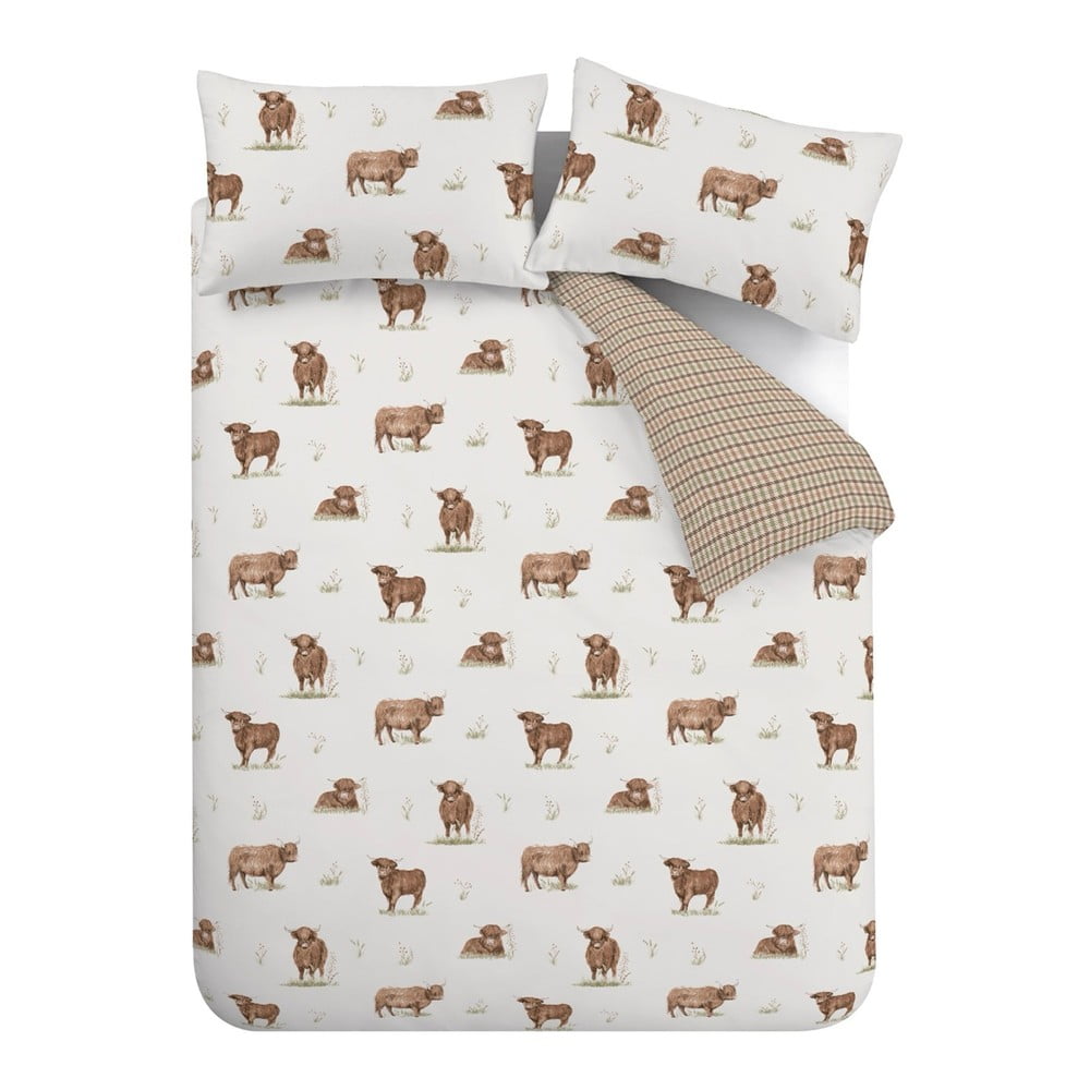 Barna-bézs kétszemélyes ágyneműhuzat 200x200 cm Angus Highland Cow – Catherine Lansfield