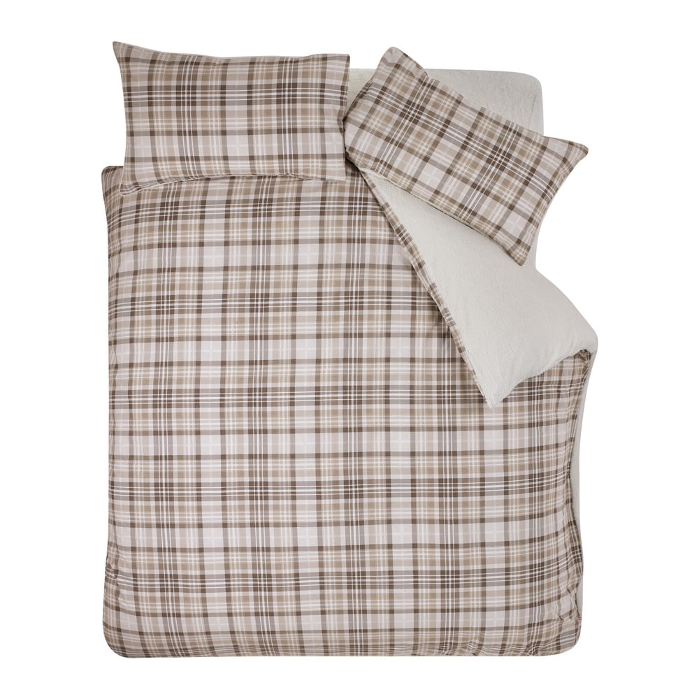 Barna egyszemélyes sherpa ágyneműhuzat 135x200 cm Cosy Sherpa Check – Catherine Lansfield
