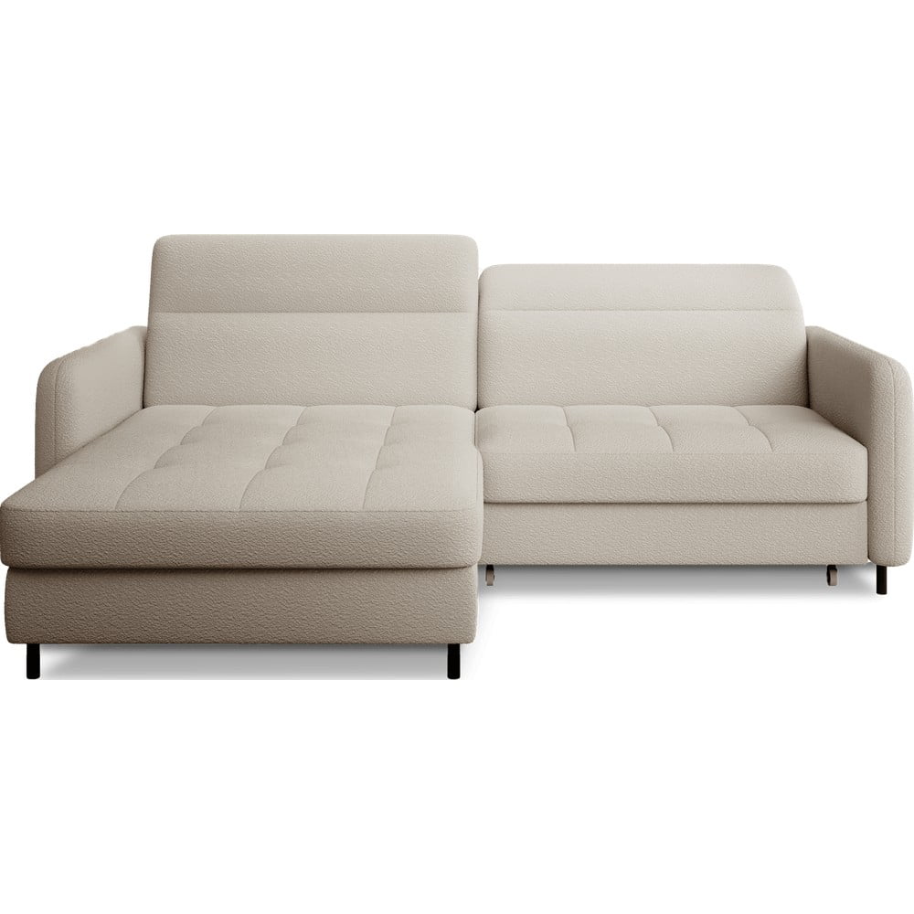 Bézs buklé kinyitható-tárolóhelyes sarokkanapé (bal oldali-heverő résszel) Gomsi – ELTAP