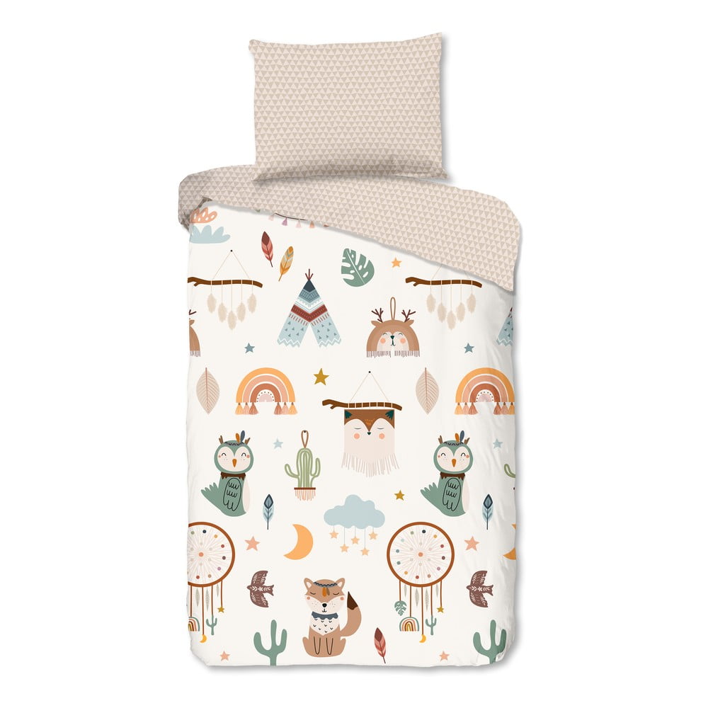 Bézs egyszemélyes pamut gyerek ágyneműhuzat 140x200 cm Remi – Good Morning